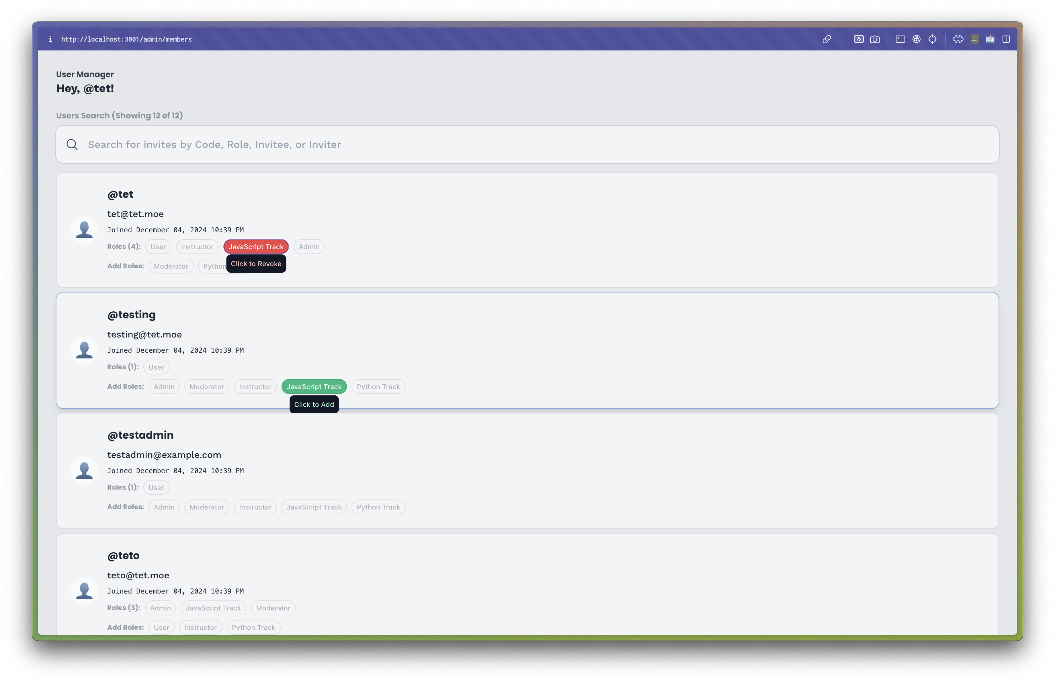 User Management Page